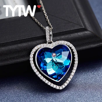 TYTW de cristales de Austria corazón azul de cristal collar de mujer elegante collar de colgantes de las niñas del collar de la joyería de regalo