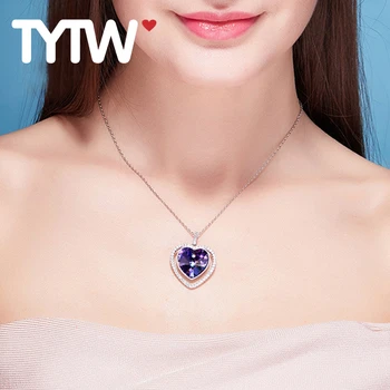 TYTW de cristales de Austria corazón azul de cristal collar de mujer elegante collar de colgantes de las niñas del collar de la joyería de regalo