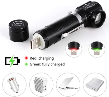 ZHIYU Pequeño USB Recargable LED Linterna Táctica de 90 Grados de Bolsillo de Mano Torchfor Camping,Senderismo,OutdoorEmergencies