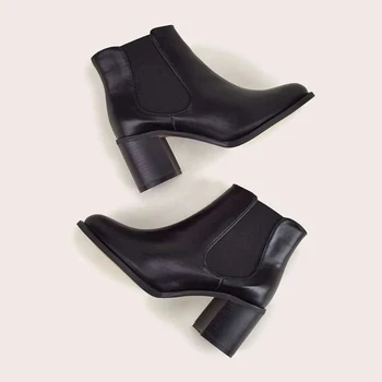 2020 Las Mujeres De Tacón Grueso Botas Chelsea Zapatos De Mujer Botines De Otoño De La Pluma De Bota Corta Femenina De La Plataforma De Calzado De Moda
