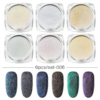 6 Cajas de Camaleón Espejo Láser de Uñas Glitter Polvos Conjunto de las Auroras Efecto de Uñas de Arte de Chrome Pigmento de Polvo de BRICOLAJE, Decoración de Diseño
