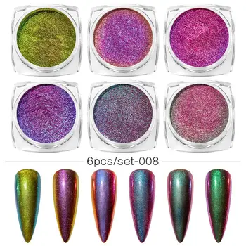6 Cajas de Camaleón Espejo Láser de Uñas Glitter Polvos Conjunto de las Auroras Efecto de Uñas de Arte de Chrome Pigmento de Polvo de BRICOLAJE, Decoración de Diseño