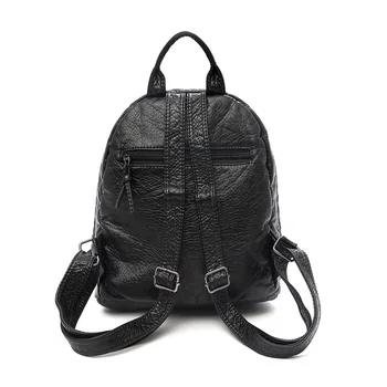 Suave lavado de cuero mujer, mochila pequeña Casual de viaje mochila de la mujer bolsa de la Escuela para las niñas Negro Doble bolsa momia bagpack