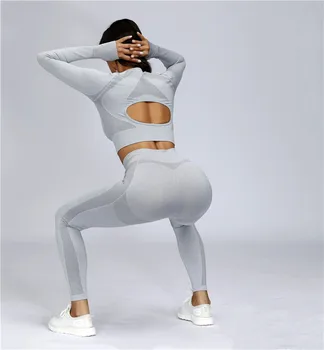 Nuevo 2PCS Flex Perfecta serie de Yoga para las Mujeres de Entrenamiento de Manga Larga Crop Top+Perfecta Polainas ropa Deportiva Ropa de Gimnasia Atlética Deporte de Conjunto