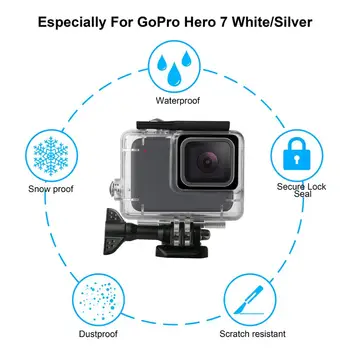 GoPro Hero 7 Blanco/Plata Accesorios Kits de Escalada al aire libre estuche Impermeable Caso+Protector de Pantalla Cordón Carabina