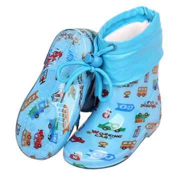 Moda Niños botas de Lluvia de dibujos animados de flores, niño de Goma botas de Felpa de Algodón botas de Niñas y Niños, zapatos de Bebé de Tobillo botas 06A