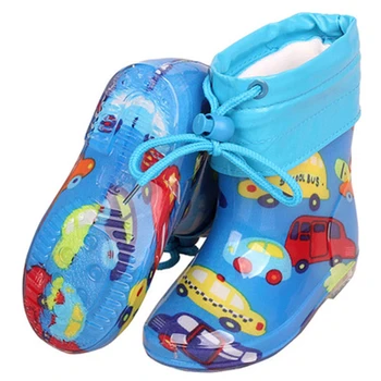 Moda Niños botas de Lluvia de dibujos animados de flores, niño de Goma botas de Felpa de Algodón botas de Niñas y Niños, zapatos de Bebé de Tobillo botas 06A