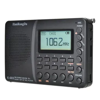 K-603 Tres Idiomas en Pantalla Portátil de FM de la Tarjeta de Radio Digital de alta fidelidad de la Calidad del Sonido Bluetooth 5.0 de Radio Para ordenadores Portátiles, Teléfonos Móviles