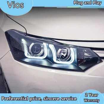 Car styling para Toyota Vios faros U ojos de ángel 2013-2016 Para Toyota Vios barra de luces de LED Q5 bi xenon lente LED del Bulbo del proyector