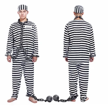 Envío gratis de Halloween ropa de los presos adultos, el juego de rol violento preso en blanco y negro de los hombres y mujeres de máscaras de disfraces