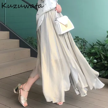 Kuzuwata 2021 Primavera De Alta Cintura De Las Mujeres Faldas Chic Irregular Brillante Diseño Jupe De Moda De Señora De La Oficina Elegante Temperamento Falda
