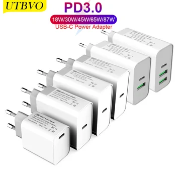 UTBVO USB-Adaptador de corriente 18W 30W 45W 60W 65W 87W Tipo DP-C Cargador Para Xiaomi Portátiles MacBook Pro de iPhone el 12 de iPad Samsung S9/S10
