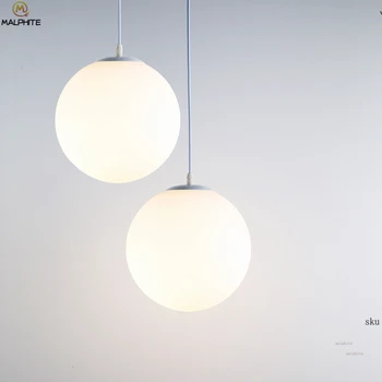 Blanco, moderno, globo de cristal colgante de luz de la habitación restaurante nórdico de la lámpara de la leche de la bola de suspensión Industrial deco accesorios de iluminación del LED