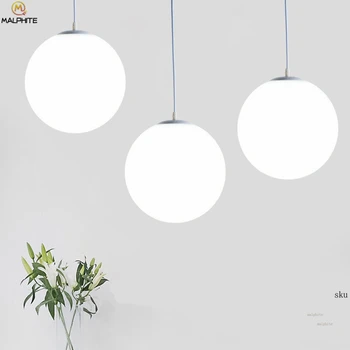 Blanco, moderno, globo de cristal colgante de luz de la habitación restaurante nórdico de la lámpara de la leche de la bola de suspensión Industrial deco accesorios de iluminación del LED