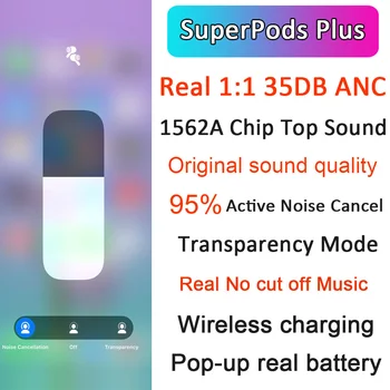 Más reciente SuperPods Más TWS Inalámbrico Bluetooth Auriculares 1:1 35DB ANC con cancelación de Ruido y Transparencia Auriculares 10D Super Bass