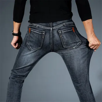 Jeans Para Hombres Tramo Mediados De Cintura Azul Negro Jean De Moda De La Raya Recta Pantalones De Tamaño Más Clásico Pantalon Homme Jean
