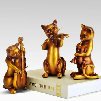 3PCS Creativo Lindo Resina Gato Banda de Artesanía Comedor Estatua de la decoración del Hogar Decoración Ornamento de la Personalidad de la Oficina de Figuritas de las Artes
