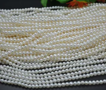 Impresionante 4mm redondo blanco de agua dulce cultivadas pequeña perla