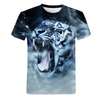 Nueva camiseta de los hombres impresos en 3D animal dominante en tres dimensiones tigre T-shirt de manga corta divertido diseño casual parte superior de la camiseta