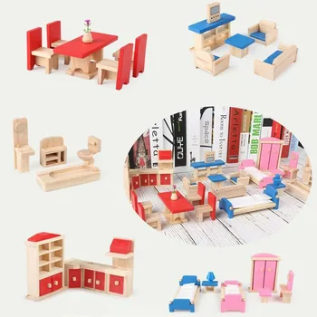 5 juegos de los Niños de Madera Muebles de casa de Muñecas en Miniatura de Juguete Para Muñecas de los Niños de la casa de Juego de mini conjuntos de muebles de Muñecas Juguetes de niño niñas regalos
