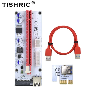 TISHRIC VER008S Molex de 4 pines SATA 6PIN PCI Express PCIE (PCI-E Tarjeta Vertical 008s 008 Adaptador 1X a 16X USB3.0 Extensor De La Minería Minero