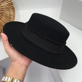 En Europa y el Británico clásico sombrero negro para las mujeres de lana de la moda femenina partido de la fase de marea plana sombrero Fedora