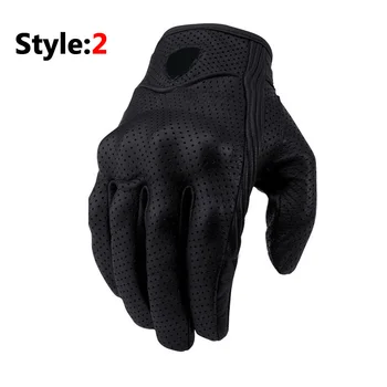 Moundex Superior Guantes de cuero de dedo completo de moto negra de los hombres de la motocicleta guantes de la pantalla táctil de 2 guantes de estilo