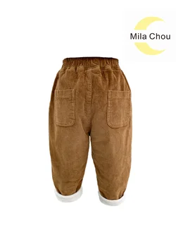 Mila Chou Chica de Pantalones de Pana Plus de Terciopelo de los Niños Pantalones de Niños Grandes Otoño e Invierno Gruesa Pantalones Niños Ropa