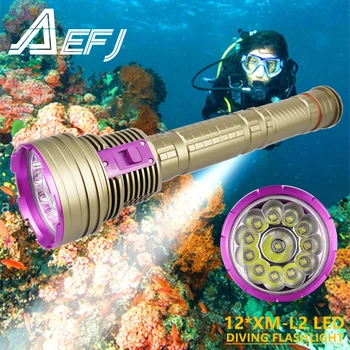 12*XM-L2 LED de la Linterna del salto 8000lm Poderoso Profesional de Buceador Scuba diving lámpara Antorcha Submarina 18650 batería 26650 cargador USB
