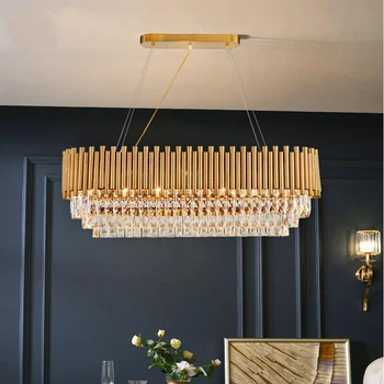 Nuevo y moderno de la luz lujo rectangular araña k9 lámpara de cristal de la casa comedor lámpara de oro, luz decorativa