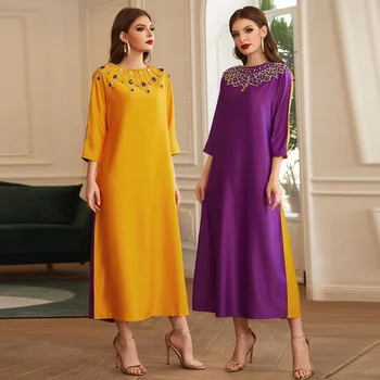 MD Musulmán de la Moda de Dubai Abayas Para las Mujeres de Doble cara de Retazos de Color Caftán Marocain de Raso Maxi Vestidos de Mujer Vestido de Invierno 2021