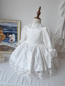 Niña De Otoño De Cumpleaños En El Verano De Novia De Manga Larga Rosa Blanca Emboidery Vintage Español Inglaterra Turco Vestido De Princesa Vestido De