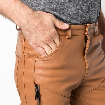 2020 Hombres Nuevos Auténtico Pantalones de Cuero de los Hombres de Invierno Delgado coreano de piel de Oveja de Moda Casual Pantalones de la Motocicleta Macho Locomotora Pantalones