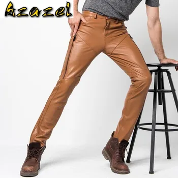 2020 Hombres Nuevos Auténtico Pantalones de Cuero de los Hombres de Invierno Delgado coreano de piel de Oveja de Moda Casual Pantalones de la Motocicleta Macho Locomotora Pantalones