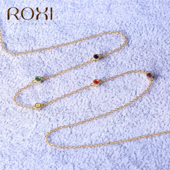 ROXI 925 Collar de la Plata Esterlina de Oro de Clavícula Collar de Cadena de las Mujeres del arco iris CZ Cristal Gargantilla Collar de la Joyería de la Moda Regalos