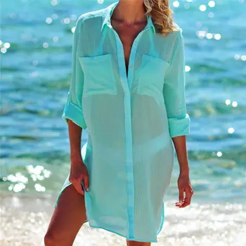 Bikini Cubrir Hasta el 2020 trajes de baño de las Mujeres Vestido de Playa, ropa de playa Sólido Playa de encubrimiento Kaftan Blusa de Camisetas de Saida de Praia de ropa de Playa