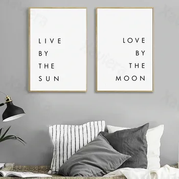 Minimalista Amor Citas en Vivo Por El Sol de Amor Por La Luna Lienzo de Pintura de Carteles Impresiones de Arte de Pared de Fotos para la Habitación de Decoración para el Hogar