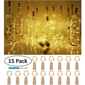 Botella de la Cadena de Luces de 15PCS Botella de Luces de Corcho en Forma De 1M 10 LED Botella de Vino de la Cadena de la Parte Romántica de la Decoración del Hogar, Luces LED T6#