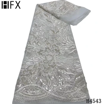 HFX de alta calidad, perlas de+ lentejuelas bordado de la tela de encaje de la armada Africana de cuentas de la tela de encaje de la boda vestido vestido de noche H3912