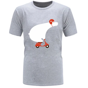 Oso En Scooter Vespa Divertido Personalizada Camiseta Patinador Oso de Algodón Puro Manga Corta camisetas Chico de Cumpleaños Camisetas de los Hombres