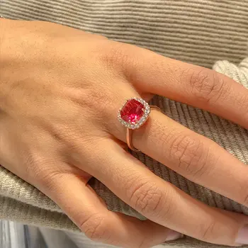 Modelo De Diamante Rubby De Piedra Roja De Plata Anillo Rosegold