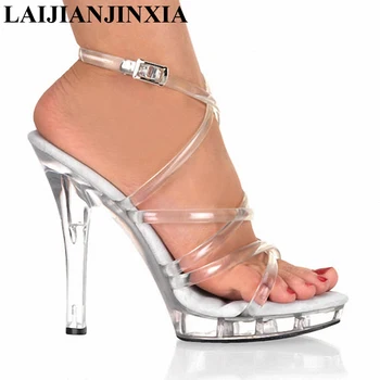 LAIJIANJINXIA 2017 Sandalias de verano zapatos mujer 13cm finos tacones de plataforma de los zapatos de las mujeres de las bombas Plus:35-45 46 zapatos de las Mujeres