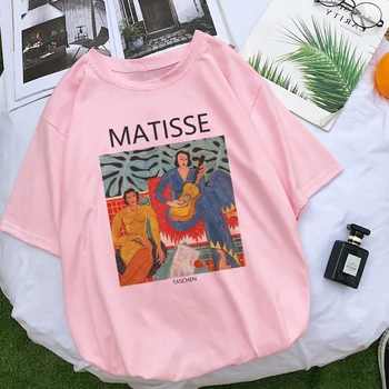 Vogue Divertido Matisse Camiseta de Verano de las Mujeres de Impresión de color Rosa T-camisa Casual de Más el Tamaño de Ropa Tops Harajuku Vintage Letra de la Mujer T-shirt