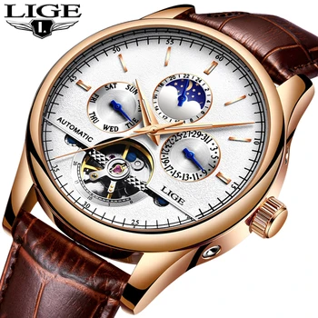 Relogio Masculin LIGE Nuevos Relojes para Hombre de la Marca Superior de Lujo Mecánico Automático Reloj de los Hombres de Cuero Impermeable Reloj Reloj de Semana+Boxo