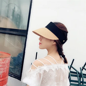 2019 de la Moda de Verano los Sombreros de las Mujeres Para el Plegado de la Visera Superior Vacío al aire libre de la Playa del Mar del Sombrero de Mujer de Ala Ancha Sombrero para el Sol Femalea djustable