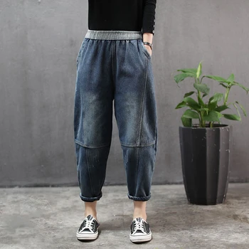 ALMA DE TIGRE 2019 coreano de la Moda de Invierno de Piel Cálida del Dril de algodón Pantalones de las Señoras de la Vendimia Elástico de los pantalones Vaqueros de Mujer Suelta de gran tamaño, Pantalones Harem