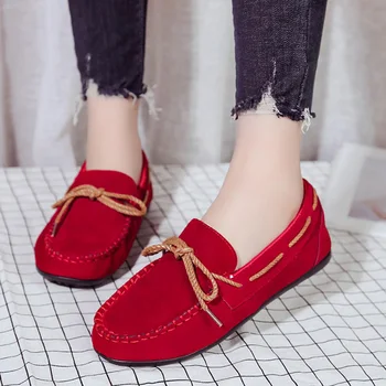 Marrón Gris Rojo Pisos Perezoso Solo Zapatos Para Mujeres Madre Slip-on de Gamuza de Cuero Mocasines Casual Zapatos Zapatillas Mujer New 2020