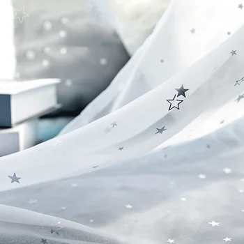 Brillante Estrella de Plata Cortinas Opacas para Niños Dormitorio juvenil Blanco de Tul Gris Cortinas para la Ventana de la Sala de Decoración para el Hogar P123Z
