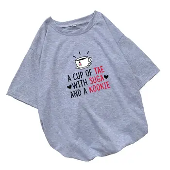 Una TAZA DE TÉ CON AZÚCAR Y UN KOOKIE Camisetas de las Mujeres Harajuku Tumblr Camiseta de Mujer de Verano Casual Kawaii Lindo Camisetas Streetwear