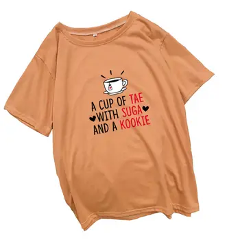 Una TAZA DE TÉ CON AZÚCAR Y UN KOOKIE Camisetas de las Mujeres Harajuku Tumblr Camiseta de Mujer de Verano Casual Kawaii Lindo Camisetas Streetwear